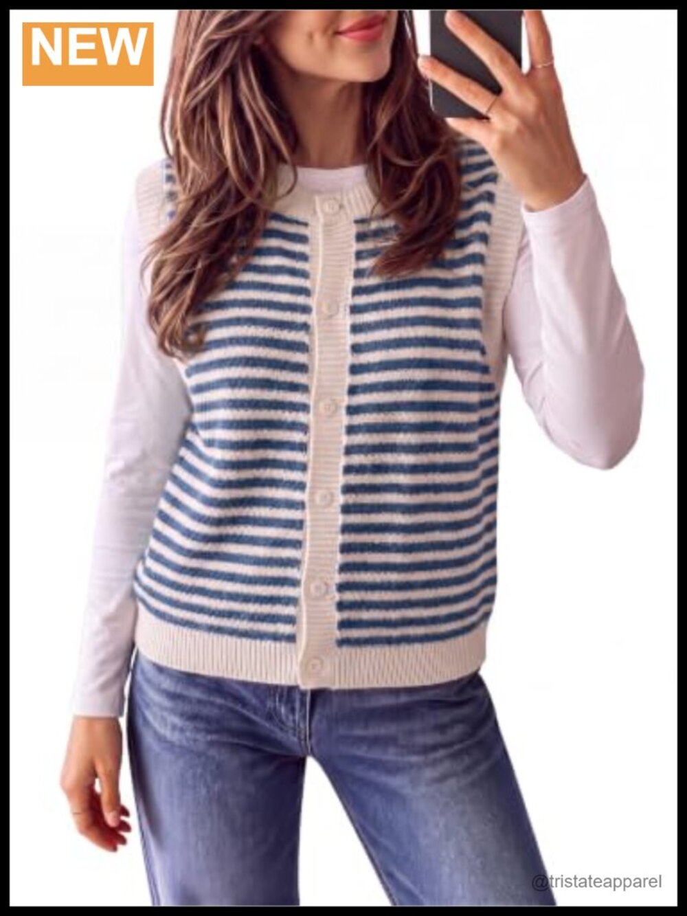 Women's Sleeveless Knit Sweater Vest Cotton Striped Button Cardigan